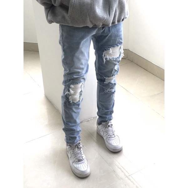 Quần jean nam biker cao cấp màu xanh wash vintage KQ37 , form slimfit ôm vừa, chất jean co giãn thoải mái.