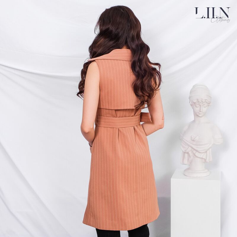 Áo gile nữ LINBI đủ size, màu nâu kèm đai phong cách hàn quốc, cá tính V5159 | BigBuy360 - bigbuy360.vn