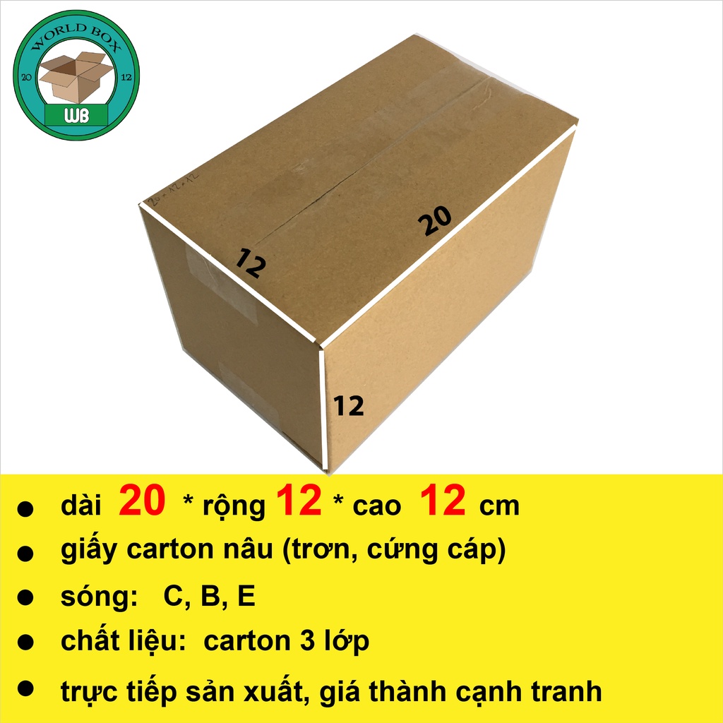 Thùng gói hàng 20x12x12 bộ 100 trơn cứng cáp