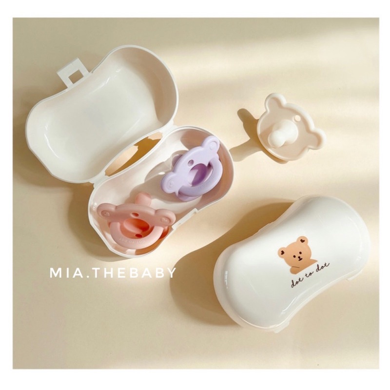 Núm ti giả silicone pacifer mẫu gấu cho bé Dottodot Hàn Quốc và phụ kiện hộp đựng ti giả gấu - Made in Korea