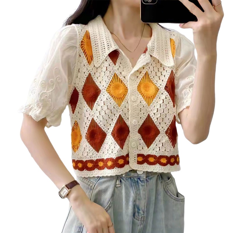 Áo Croptop Tay Phồng Ngắn Cổ Chữ V Họa Tiết Kẻ Sọc Nhiều Màu Phong Cách Boho Thời Trang Mùa Hè Cho Nữ