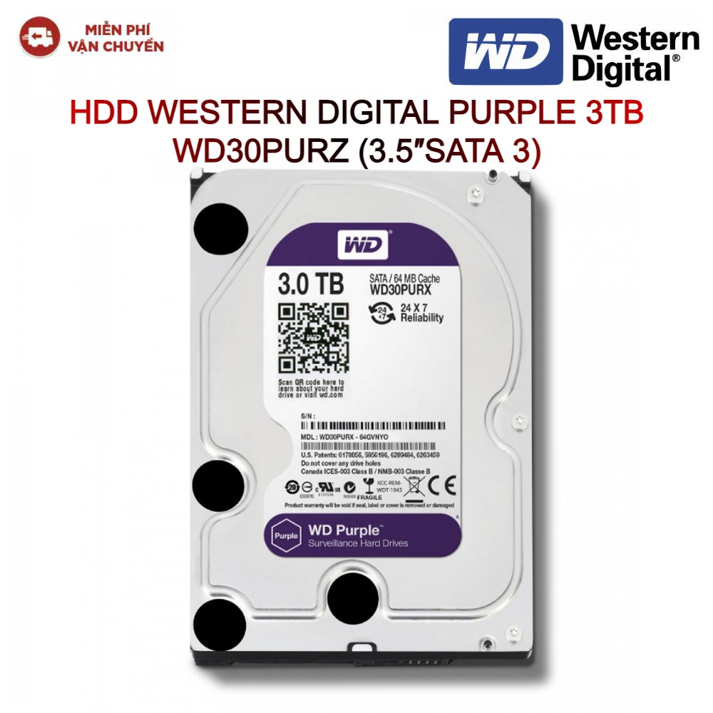 Ổ CỨNG HDD WESTERN DIGITAL PURPLE 3TB WD30PURZ (3.5″SATA 3)