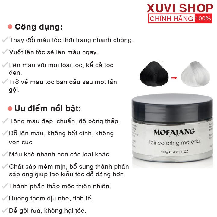 Sáp Vuốt Nhuộm Tóc Màu Trắng Cao Cấp MOFAJANG Nhật Bản 120g Chính Hãng Đổi Màu Tạm Thời - XUVI SHOP