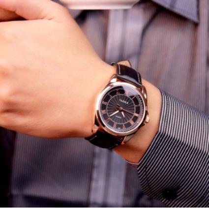 Đồng hồ nam Yazole 336 dây da (Viền vàng) . | BigBuy360 - bigbuy360.vn