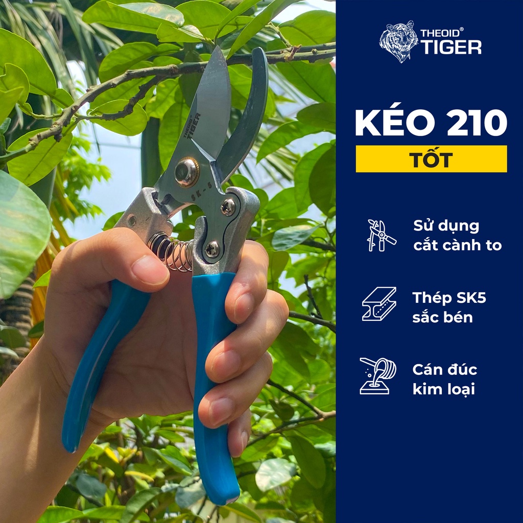 [Mã BMBAU50 giảm 10% đơn 99K] Theoid Tiger Kéo cắt cành cây thép SK-5 Tỉa cành tạo tán làm vườn lưỡi thép đen