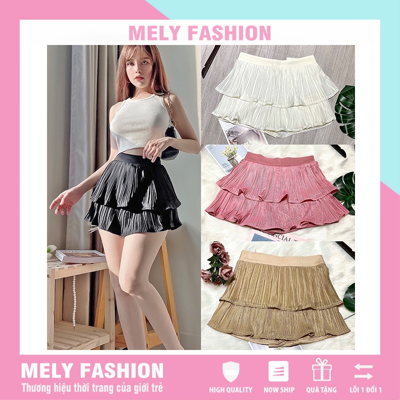 Chân váy xếp ly ngắn xòe 2 tầng cạp cao chất lụa Thái cao cấp trẻ trung năng động vô cùng tôn dáng Mely Fashion CV16