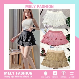 Chân váy xếp ly ngắn xòe 2 tầng cạp cao chất lụa Thái cao cấp trẻ trung năng động vô cùng tôn dáng Mely Fashion CV16