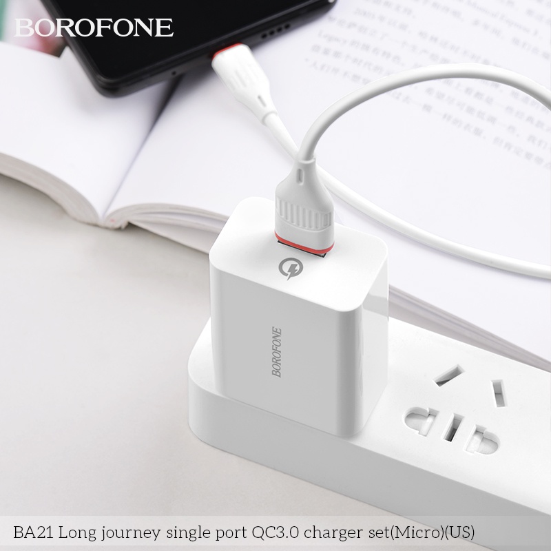 Bộ sạc 18W BOROFONE gồm củ và dây cáp sạc dài 1 mét cho android: Samsung, Xiaomi, Oppo, Vivo, Huawei Realme...