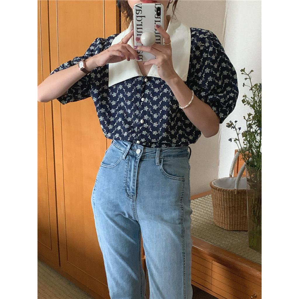 Áo Sơ Mi Tay Ngắn Cổ Bẻ Phối Màu Sắc Thời Trang Cho Nữ 51620