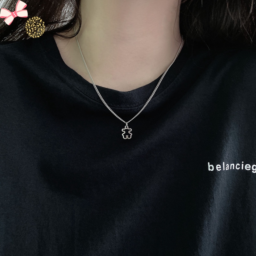 Vòng cổ Mặt Hình Gấu Bằng Thép Không Gỉ Dễ Thương Cho Cặp Đôi