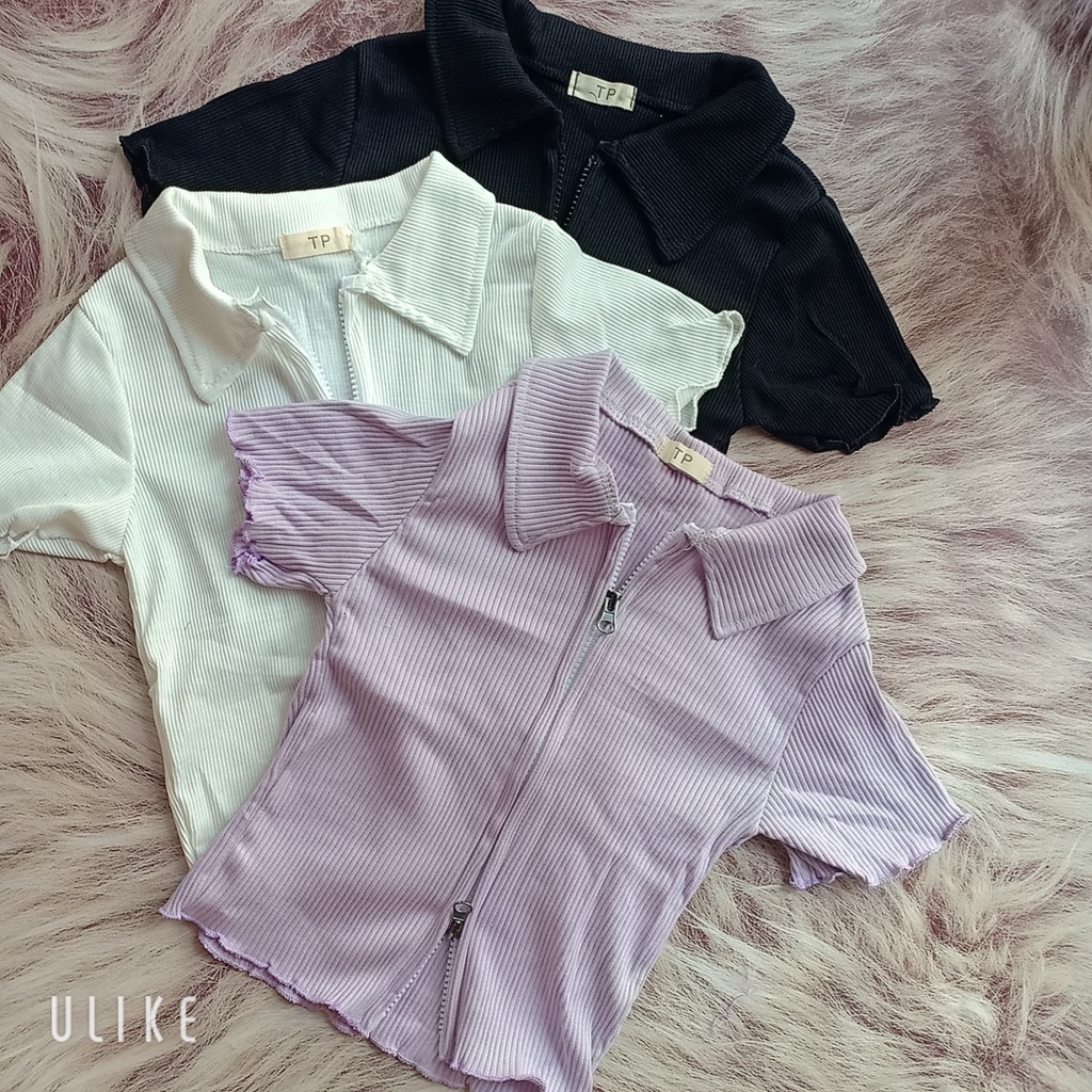 🎀Áo thun cổ bẻ polo, tay ngắn, form ôm croptop,Dây kéo cổ và bụng vừa kín vừa hở👉Chiếc áo croptop có thể phối nhiều kiểu | BigBuy360 - bigbuy360.vn