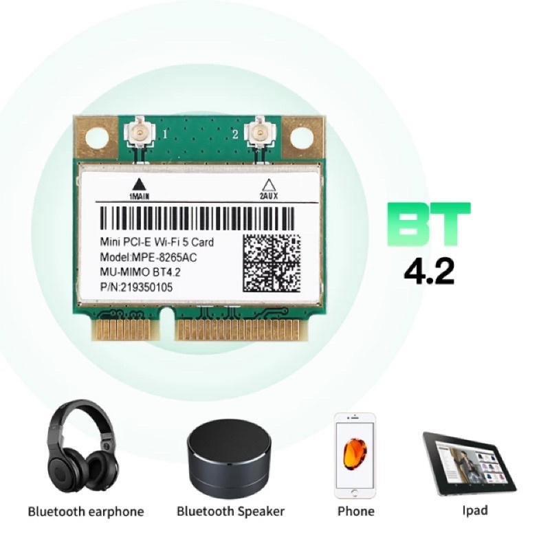 Card wifi 8265HMW băng tần kép 5Ghz 867Mbps kèm Bluetooth 4.2 mini pcie dành cho laptop PC