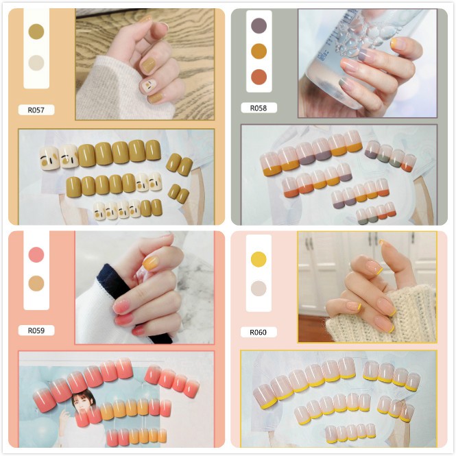 Set 24 móng tay giả màu trơn xinh xắn R058-R080