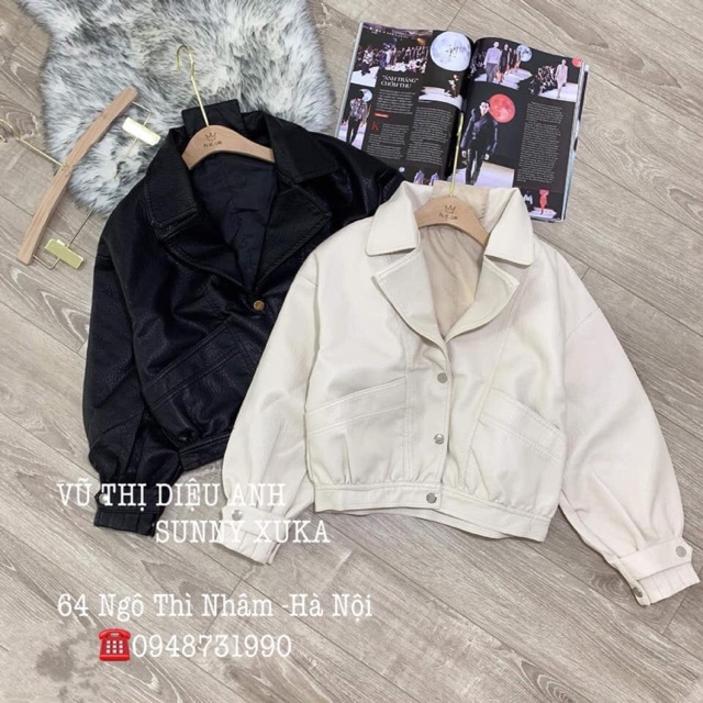 Áo da dáng cổ vest
