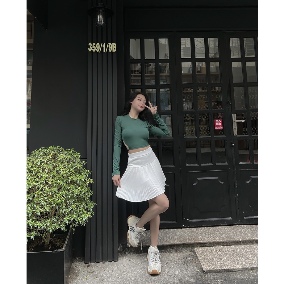 BBSTORE'S Áo Thun Tay Dài Hở Lưng Đi Dạo Cực Xinh -A1045