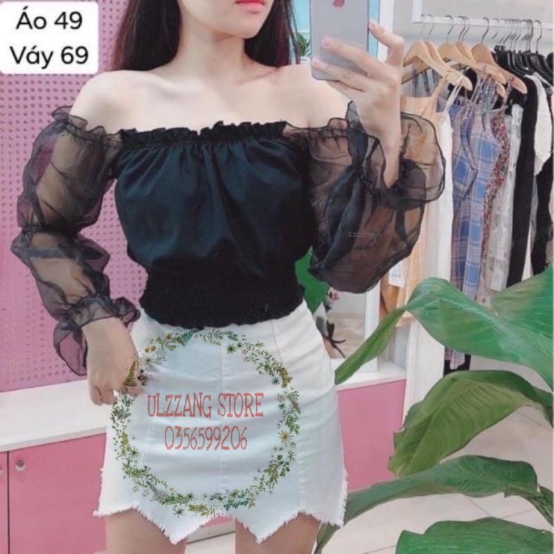 Áo bẹt vai tay lưới siêu xinh hot