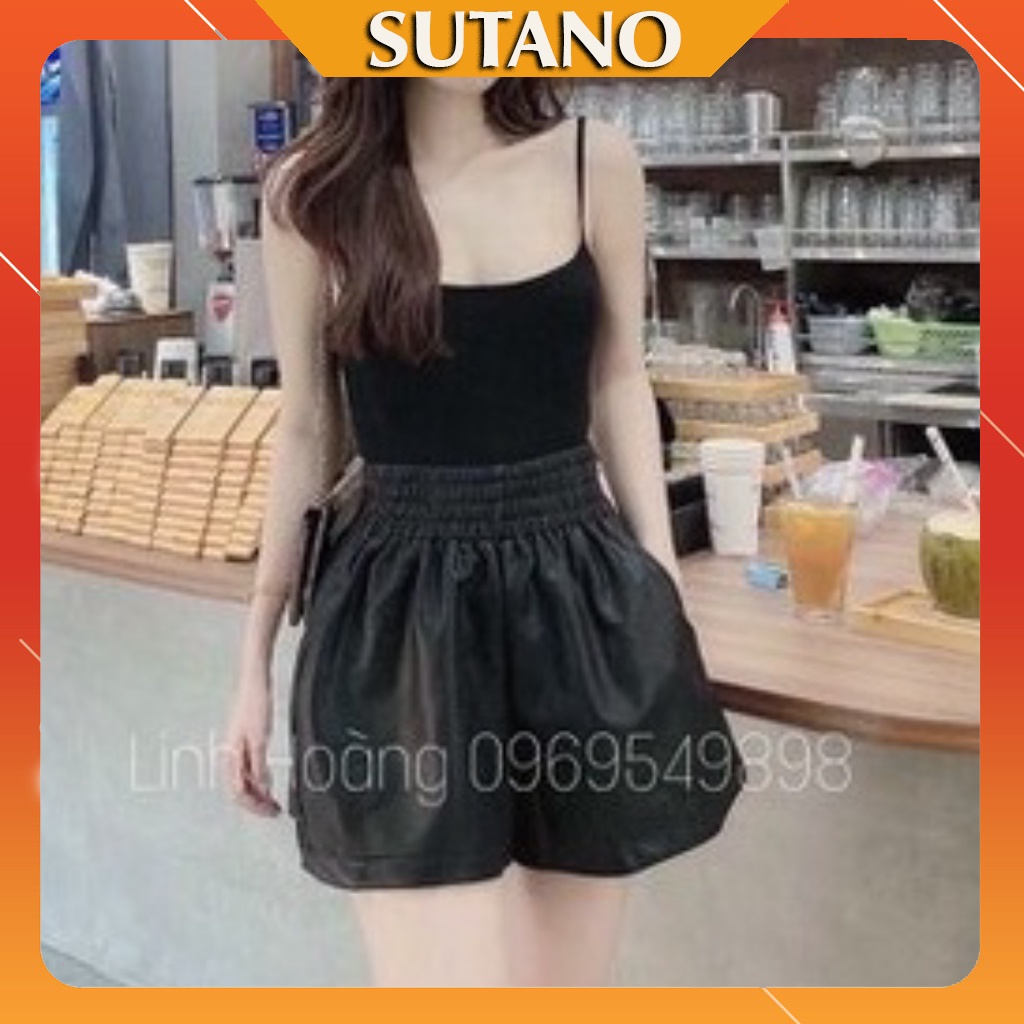Quần sooc nữ thời trang- quần short da cạp chun to dáng xòe hàng cao cấp Q504 SUTANO