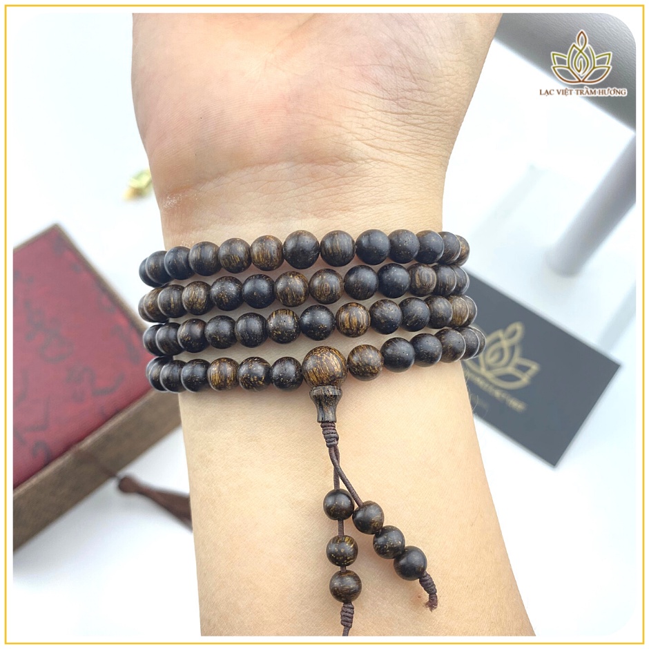 Vòng Tay Trầm Hương 108 Hạt 6mm Trầm Dó Dây INDO hàng Xịn VIP Cao Cấp Lạc Việt cho Nữ cầu Tài Lộc - Phú Quý - May Mắn