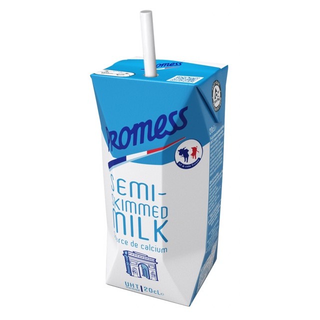 Thùng 24 Hộp 200ml Sữa Tươi Nguyên Kem - Ít Béo Không Đường PROMESS Nhập Khẩu Pháp.
