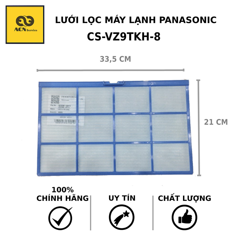 Lưới lọc máy lạnh Panasonic - CS-VU12SKH-8 || CS-VU18SKH-8 || CS-VZ12TKH-8 || CS-VZ9TKH-8 || CS-VU9SKH-8