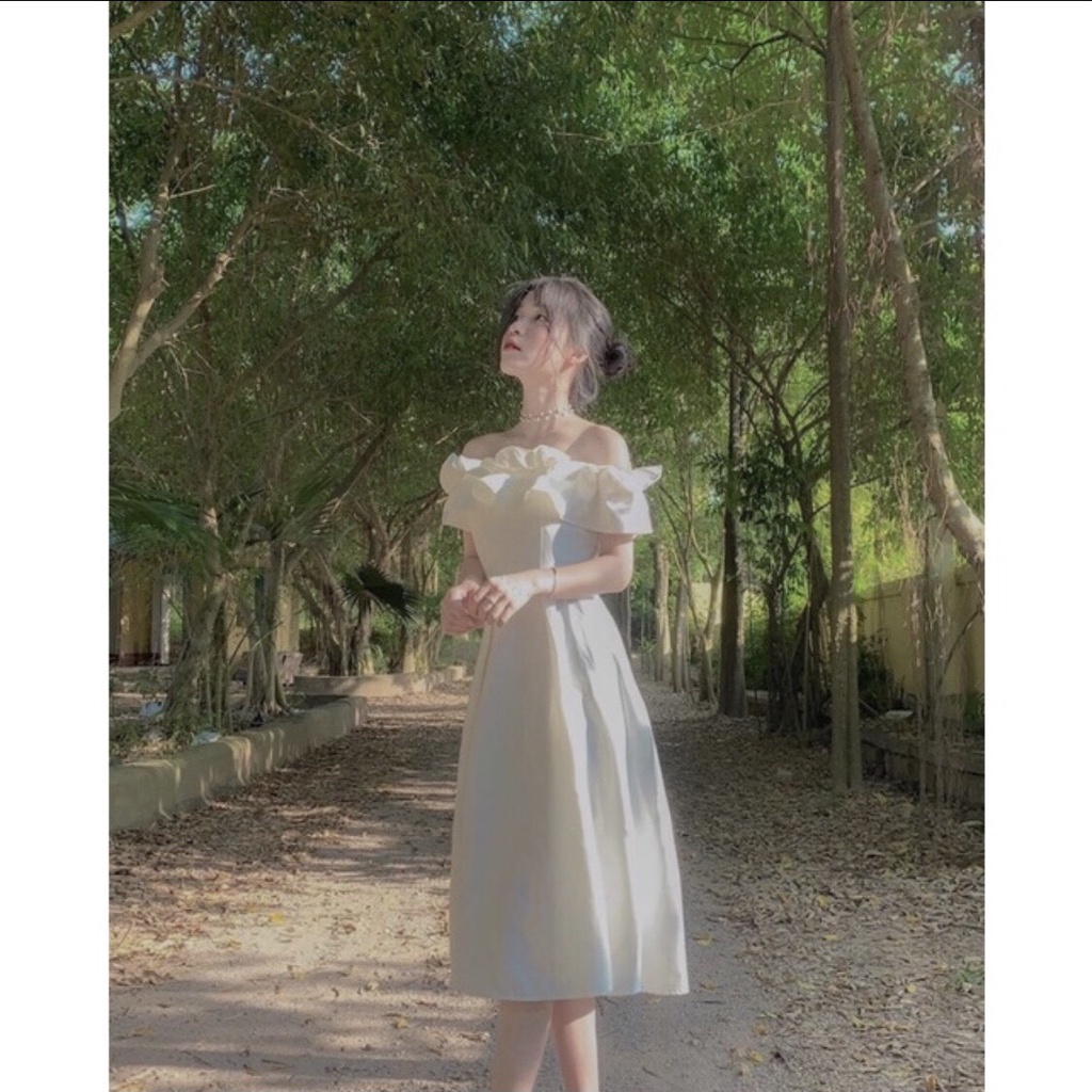 ĐẦM TRẮNG PRINCESS TRỄ VAI CÔNG CHÚA - VÁY TRẮNG CÔNG CHÚA BÈO VAI - ĐẦM RỚT VAI DỰ TIỆC ĐỆM NGỰC