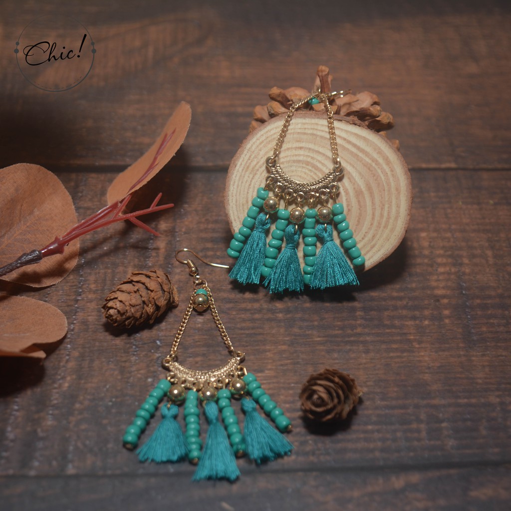 Hoa tai Boho loại tam giác tua rua
