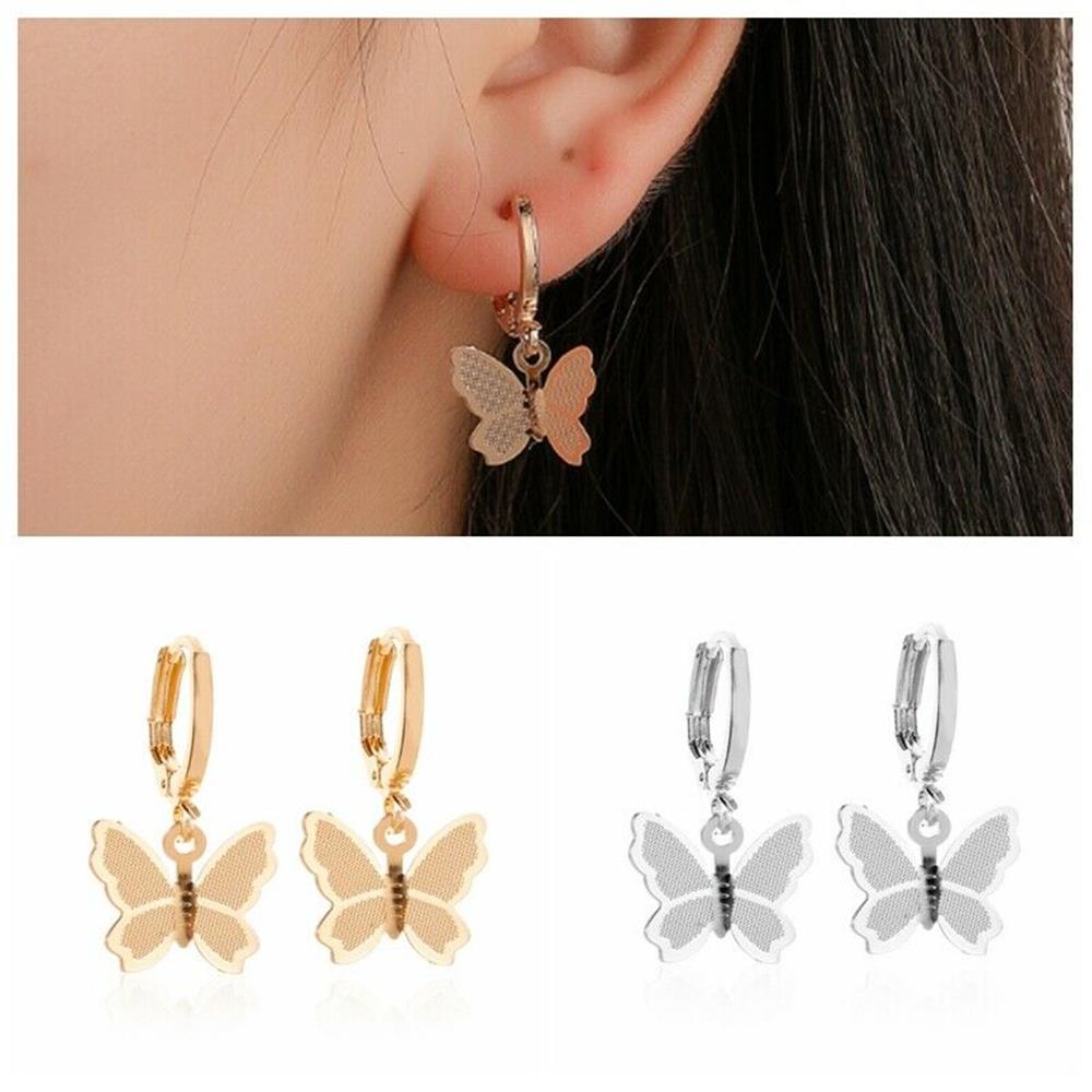 Khuyên Tai Tròn Họa Tiết Con Bướm Thời Trang