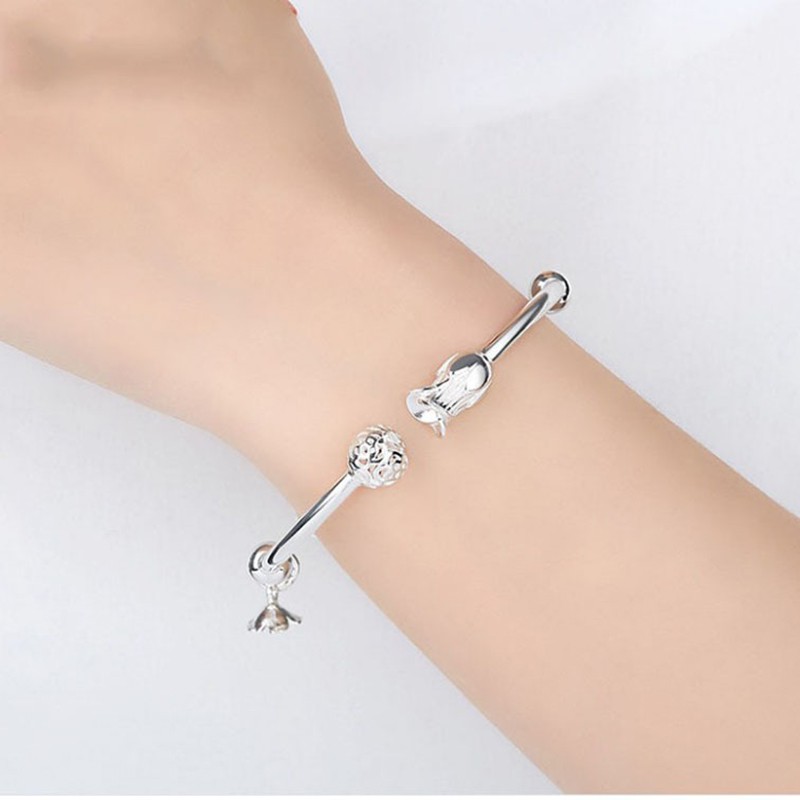 925 vòng tay bạc nguyên chất cho phụ nữ hoa vòng tay cá tính sáng tạo đồ trang sức thời trang