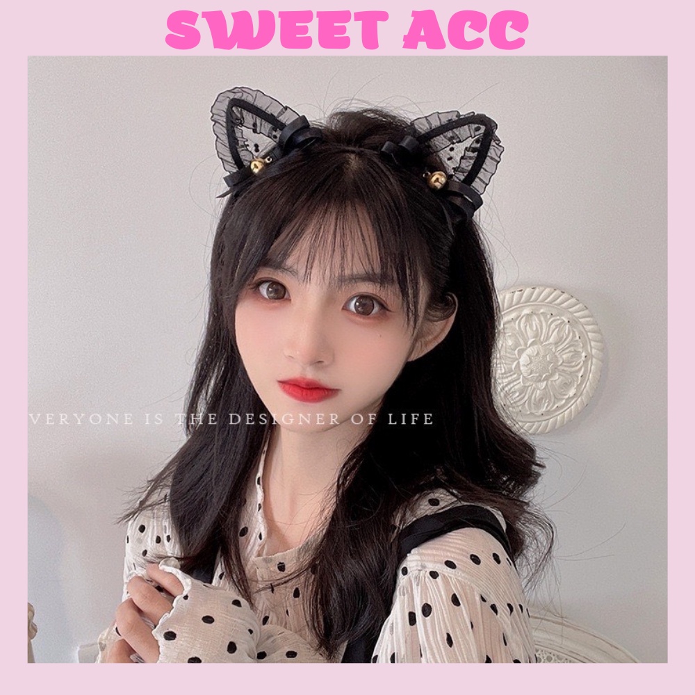 Bờm tóc tai mèo sexy cosplay màu đen vải ren dành cho nữ