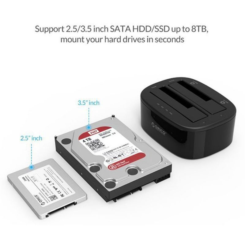 HDD Docking đế cắm ổ cứng đôi Orico 6228US3 USB 3.0 ( 2 khe cắm ) dùng cho HDD 2.5'', 3.5'' và SSD 2.5 inch