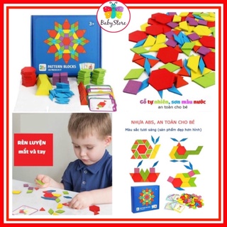 Đồ chơi ghép hình khối Pattern Blocks 155 chi tiết Montessori cho bé từ 3 tuổi phát triển trí tuệ