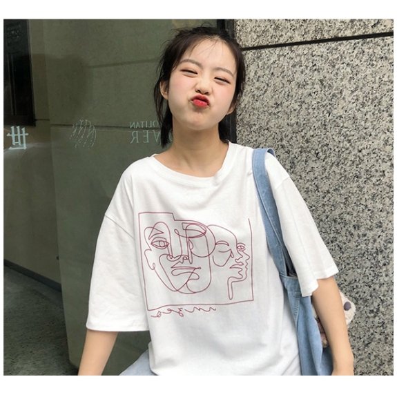 Áo thun SUXI tay ngắn dáng rộng họa tiết trẻ trung phong cách Hàn Quốc thời trang dành cho nữ