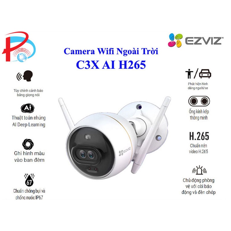 Camera Wifi Ngoài Trời EZVIZ C3X 1080P Mắt Kép, Có Màu Đêm, Tích Hợp Ai và Còi Báo Động - Hàng Chính Hãng