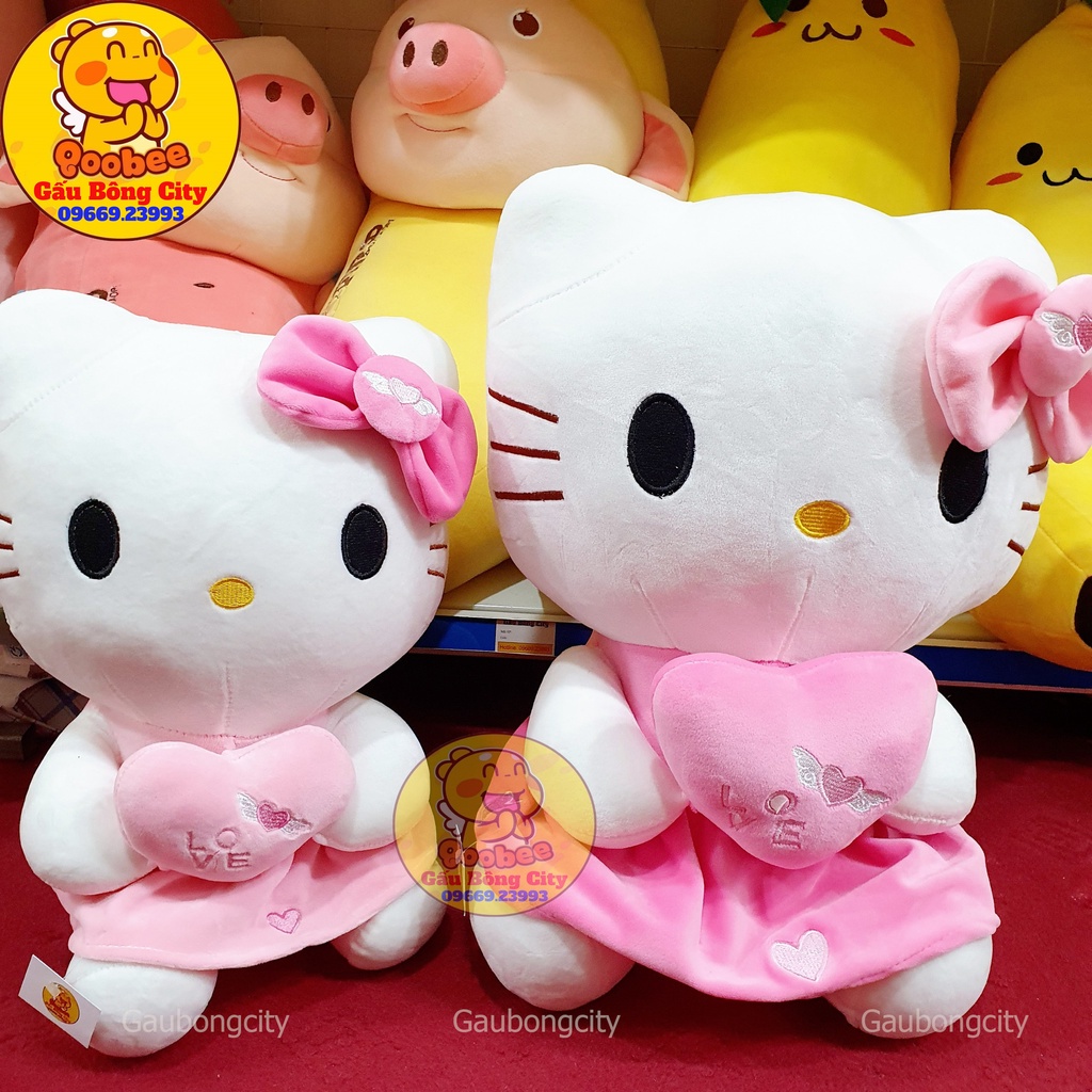 Gấu Bông Mèo Hello Kitty Nơ Tim - Mèo Bông cao cấp