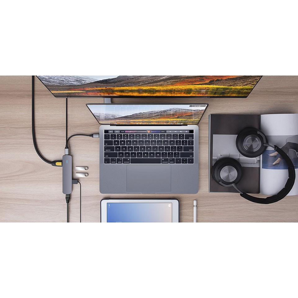 Cổng chuyển HyperDrive 4k HDMI 6-in-1 USB-C Hub cho Macbook, Ultrabook & USB-C Devices - Lan - HD233B - Hàng Chính Hãng