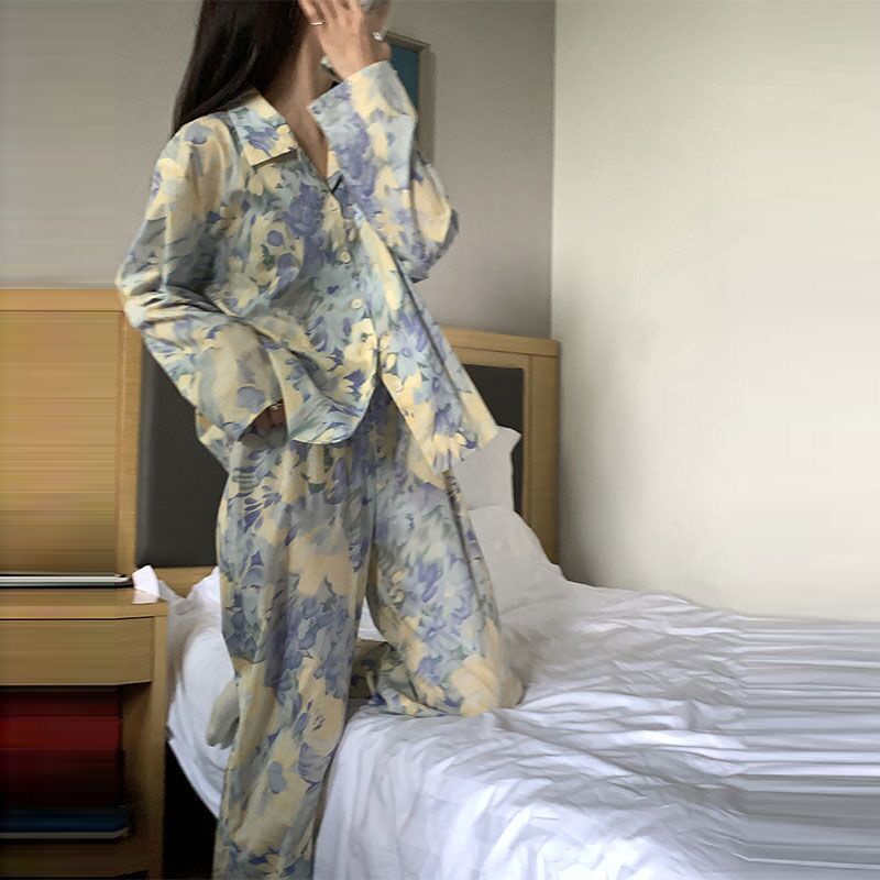❤️❤️ Bộ Đồ Ngủ Tay Dài Dáng Rộng In Họa Tiết Hoa Xinh Xắn Thời Trang Xuân Thu Cho Nữ