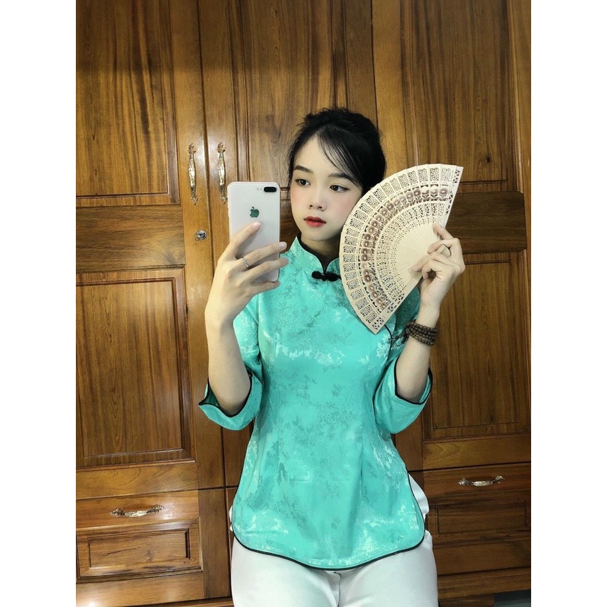 Đồ Lam Đi Chùa #Mẫu Sẫm Gấm Cúc Tàu# Quần Áo Nữ