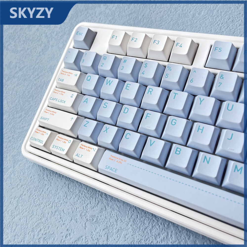 Màu xanh nhạt Keycaps Cherry Cấu hình màu xanh trắng Bàn phím cơ PBT DYE-SUB Bàn phím cơ Keycap 130 phím