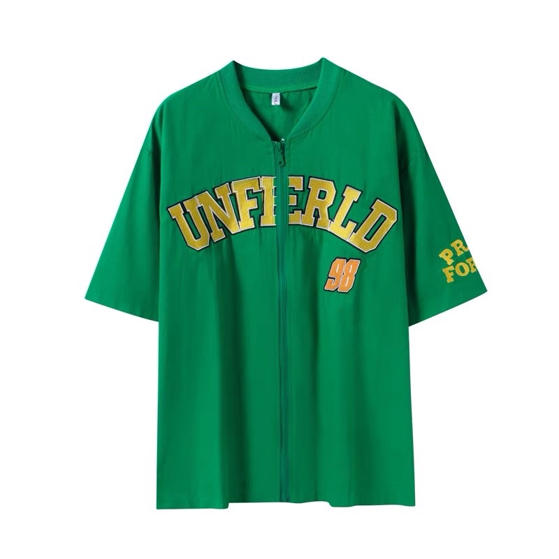 Áo khoác bóng chày thêu màu xanh lá