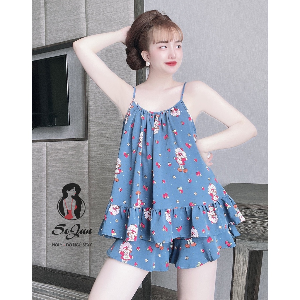 Set Quần Đùi Áo 2 Dây Nữ SOJUN Vải Mango Dây Quần Bèo 40-70Kg