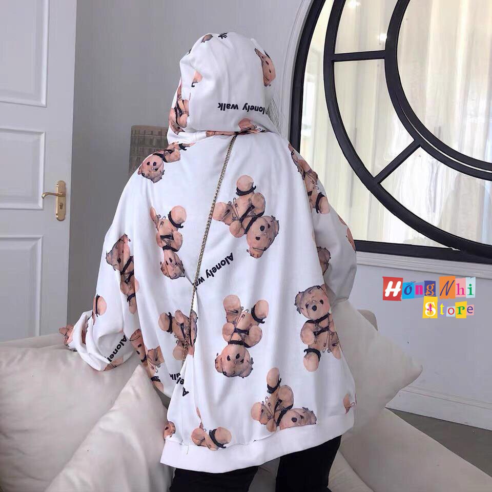 Áo Khoác Hoodie Zip 3D Oversize Ulzzang Unisex Hình Gấu Dáng Rộng - MM