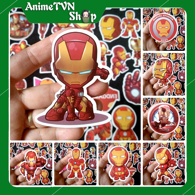 Miếng dán Sticker nhân vật Iron man trọn bộ 50 hình - In rõ ràng sắc nét khó tróc