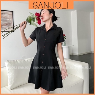 Váy Sơ Mi SANJOLI Đầm Dự Tiệc Thắt Eo Thiết Kế Cổ Vest Ôm Body Dáng Xòe Có Hàng Nút Phong Cách Hàn Quốc Trẻ Trung VD085
