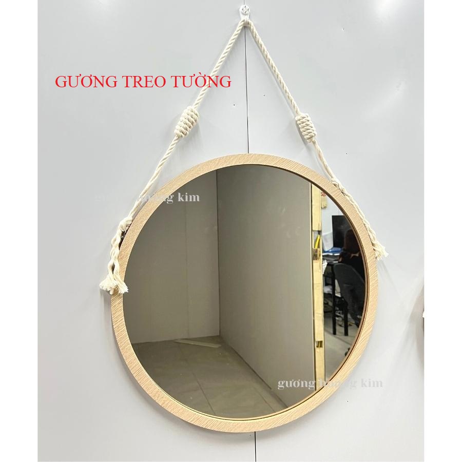 Gương trang điểm, gương tròn treo tường Dovaty viền gỗ full phụ kiện decor