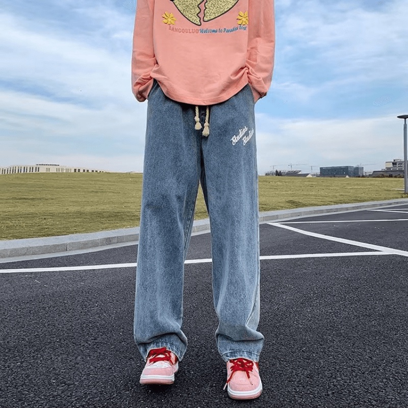 Quần jeans Dài In Chữ Phong Cách Thời Trang Hàn Quốc Cho Nam Giới Có size Lớn S-3XL