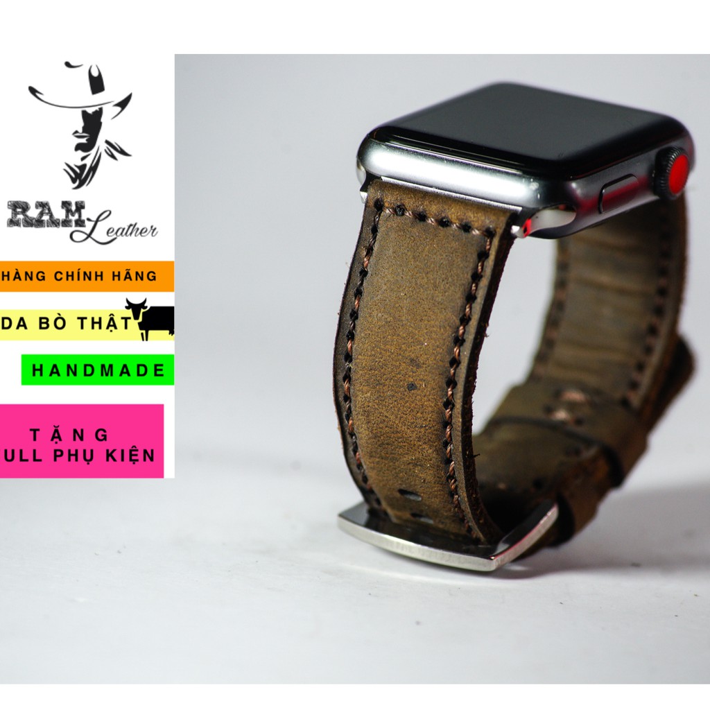 Dây đồng hồ da bò sáp ngựa (crazy horse) RAM Leather classic 1950 handmade cực chất - tặng khóa chốt và cây thay dây