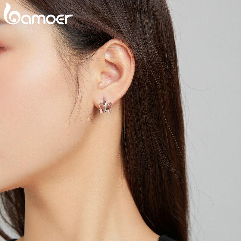 Khuyên Tai Bamoer SCE1105 Chốt Bạc Sterling 925 Hình Bướm Với Màu Sắc Bắt Mắt Quyến Rũ Cho Phái Nữ