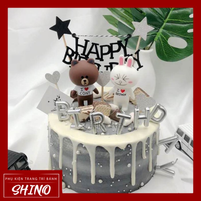 Đồ chơi gấu và thỏ Line trang trí bánh