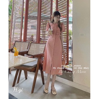 Váy đũi rúm eo tay bồng 2 màu hồng/ xanh bơ