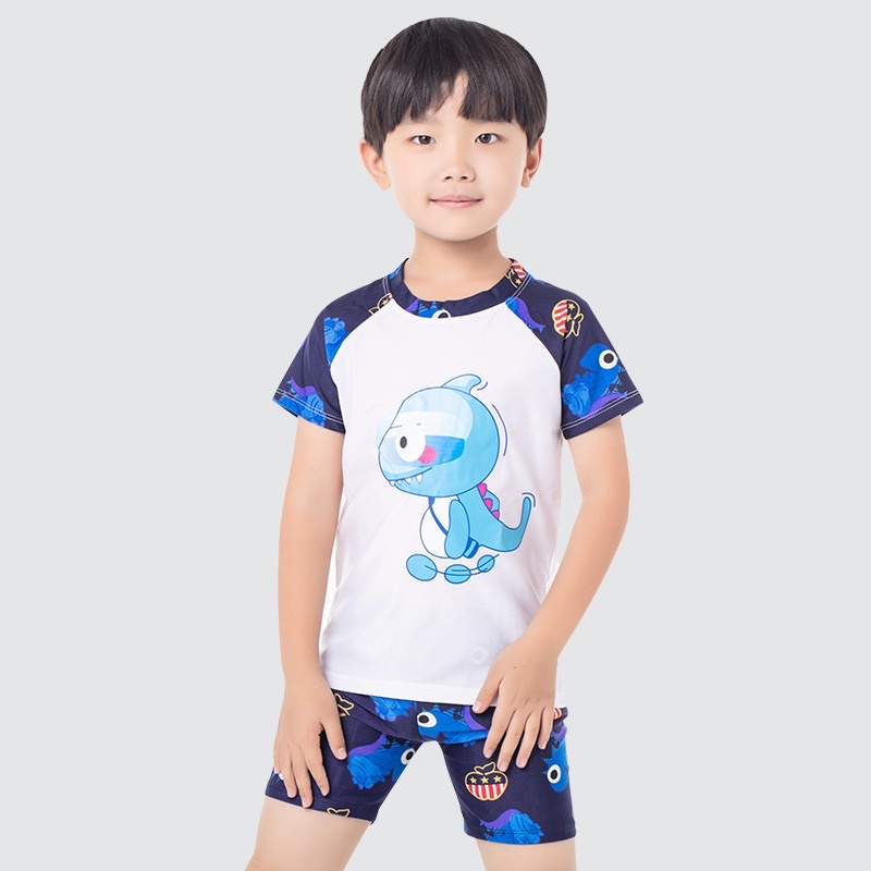 Bộ Quần Áo Bơi Hình Khủng Long Có Kèm Mũ Cho Bé Trai 4 Màu, Co Dãn Thoải Mái Ôm Dáng Vừa Vặn